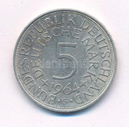 Német Szövetségi Köztársaság 1964G 5M Ag T:2 patina Federal Republic Germany 1964G 5 Mark Ag C:XF patina Krause KM# 112.1