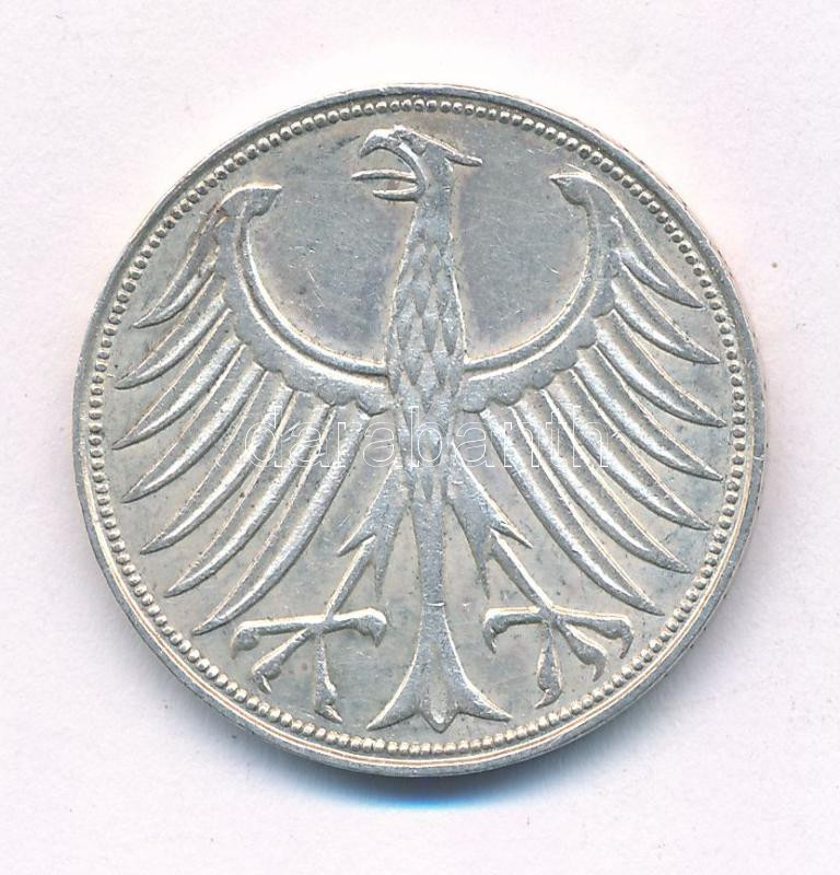 Német Szövetségi Köztársaság 1964G 5M Ag T:2 patina Federal Republic Germany 1964G 5 Mark Ag C:XF patina Krause KM# 112.1 - Image 2