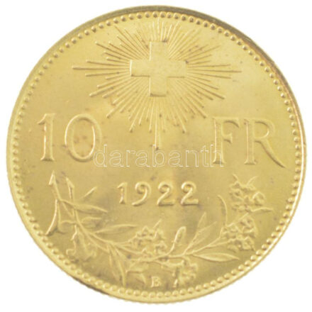 Svájc 1922B 10Fr Au 'Helvetia' (3,22g/0.900) T:2 Switzerland 1922B 10 Francs Au 'Helvetia' (3,2g/0.900) C:XF Krause KM#36