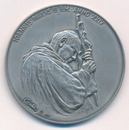 Vatikán DN (~2002/2003) 'II. János Pál' kétoldalas, jelzett Ag emlékérem, 1433/6000 peremen jelzett sorszámmal (39,91g/0,986/44mm) T:1- patina Vatican ND (~2002/2003) 'John Paul II' two-sided, marked Ag commemorative medallion with