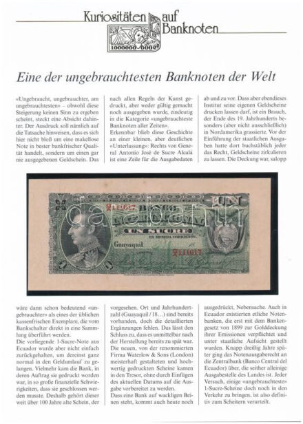 Ecuador 1886-1894. 1S német nyelvű leírással T:I Ecuador 1886-1894. 1 Sucre with german description C:AU Krause P# S172