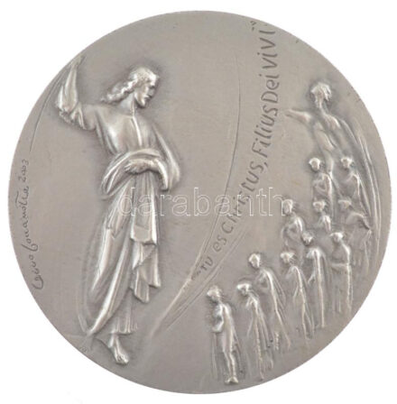 Vatikán 2003. 'II. János Pál' kétoldalas, jelzett Ag emlékérem, 4978/6000 peremen jelzett sorszámmal. Szign.: Cecco Bonanotte (40,20g/0.986/44mm) T:1-,2 Vatican 2003. 'IOANNES PAULUS PP. II ANNO XXV PONTIFICATUS' two-sided, marked Ag