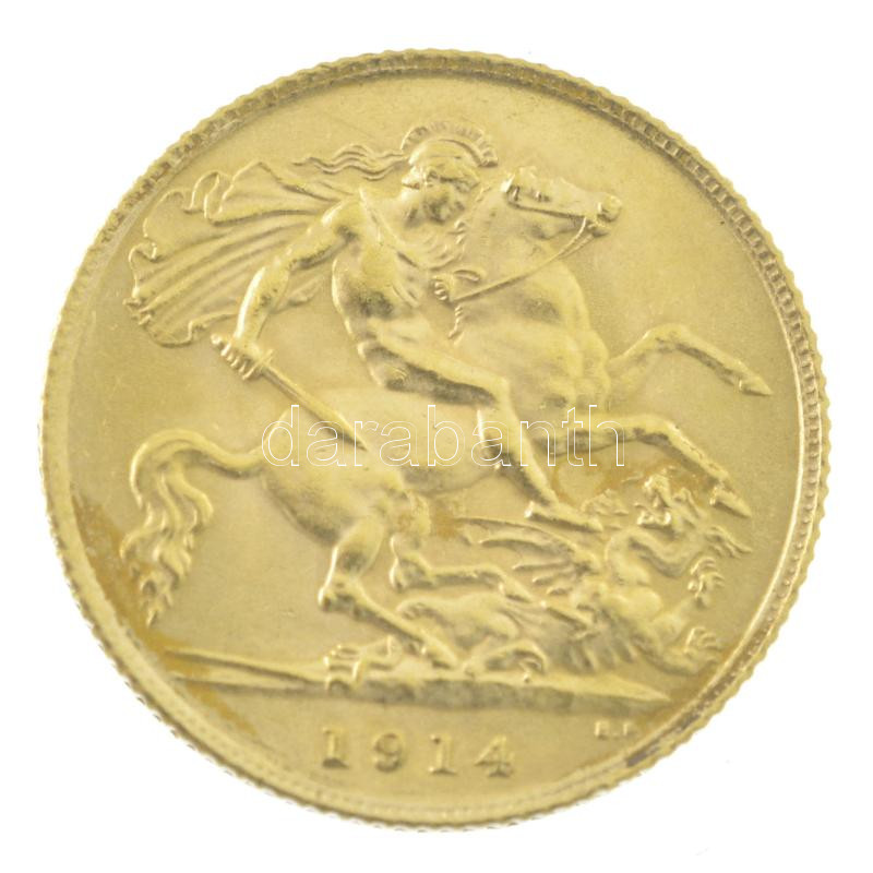 Nagy Britannia 1914. 1/2S Au 'V. György' (3,99g/0.917) T:1- ph. United Kingdom 1914. 1 Sovereign Au 'George V' (3,99g/0.917) C:AU edge error Krause KM#819