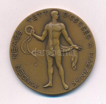 Reményi József (1887-1977) 1945. 'Minden nemes tett dicsőség a hazának / Közalkalmazottak Sportegyesülete 1945' bronz emlékérem (42mm) T:1-