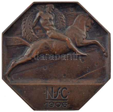 Göröntsér Greff Lajos (1888-1976) ~1920. 'NSC (Nemzeti Sport Club) 1906' nyolcszögletű bronz lovassport plakett (46x46mm) T:1- patina Hungary ~1920. 'NSC (Nemzeti Sport Club) 1906' octagonal-shaped bronze horse sports plaque. Sign.: Lajos