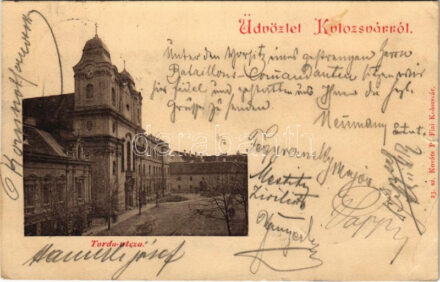 1900 Kolozsvár, Cluj; Torda utca, templom. Kováts P. Fiai kiadása / street view, church (b)