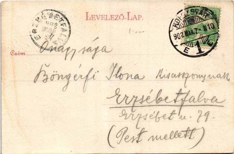 1902 Kolozsvár, Cluj; Hídfő részlet és Ferenc József út, Phönix biztosító, városi vasút, vonat, üzletek / bridge, street view, insurance company, urban railway, train, shops (fl) - Image 2