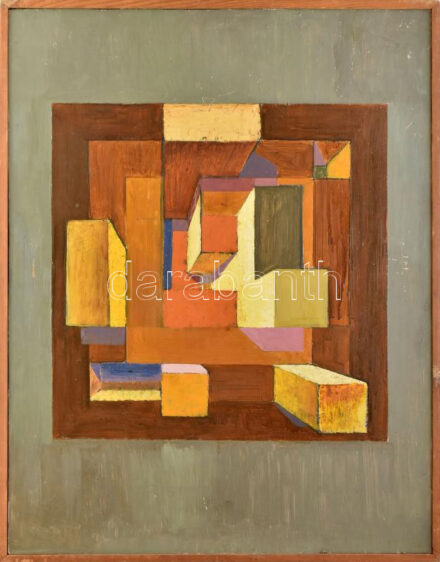 Jelzés nélkül: Absztrakt kompozíció. Olaj, farost. 54x68 cm