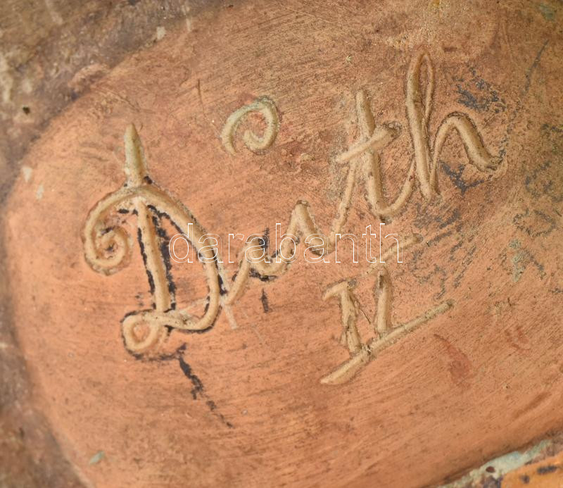 Duth jelzéssel: Oroszlán. Mázas kerámia. XX: sz. eleje. Jelzett, mázhibákkal. 13 cm - Image 2