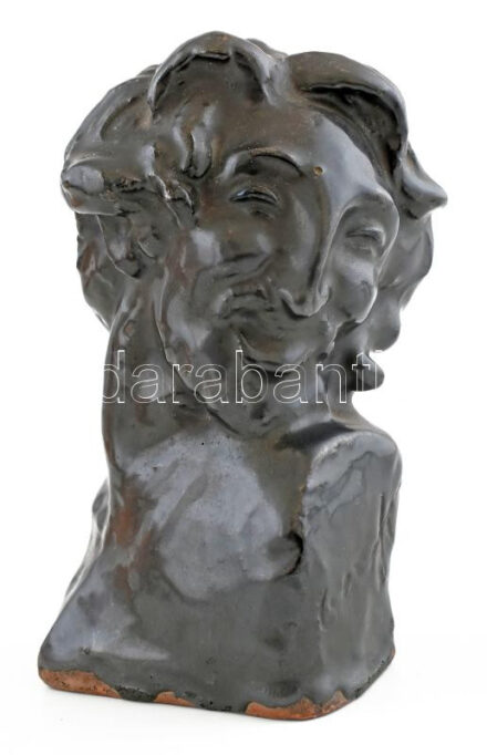 Csenk jelzéssel: Nevető faun. Mázas kerámia, jelzett. 13 cm