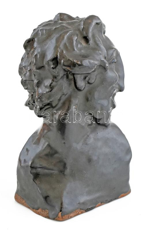Csenk jelzéssel: Nevető faun. Mázas kerámia, jelzett. 13 cm - Image 2