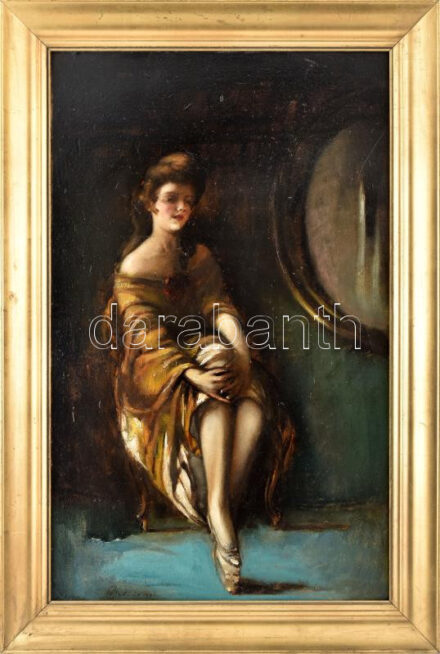 Bednár János (1886-1932): Bájos hölgy. Olaj, karton, jelzett. Dekoratív fakeretben, 65,5×42 cm