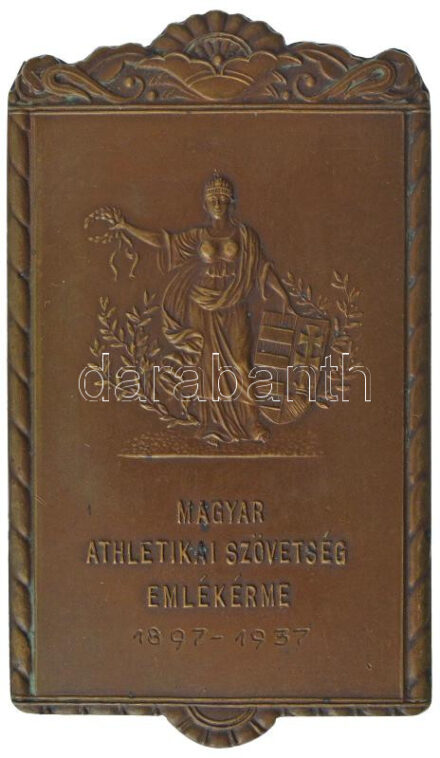 1937. 'Magyar Athletikai Szövetség emlékérme 1897-1937' bronz emlékplakett, 'Ludvig' gyártói jelzéssel (44x78mm) T:2