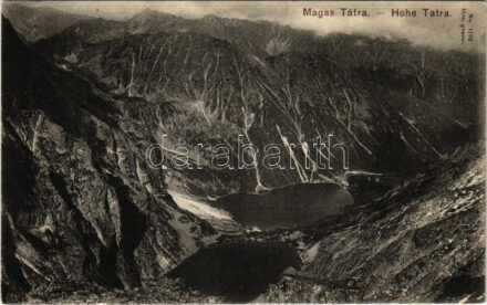 Tátra, Magas-Tátra, Vysoké Tatry; Kilátás a Tengerszem-csúcsról a Tengerszem és Halas-tó felé / Widok z Rysow na Morskie oko i Czarny staw