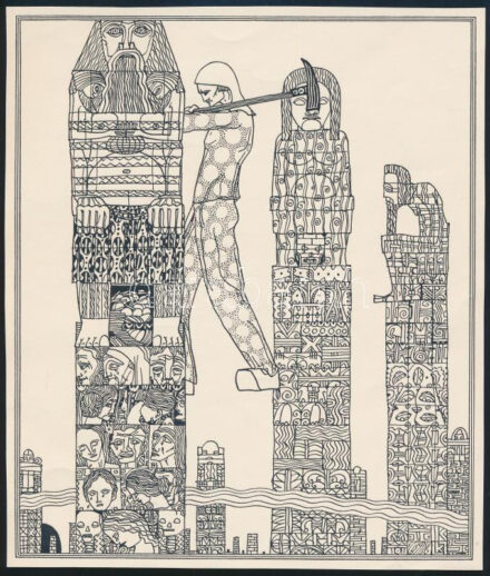 Kozma Lajos (1884-1948): Munka eredménye. Cinkográfia, papír, jelzett a cinkográfián, körbevágott, 19,5×16,5 cm