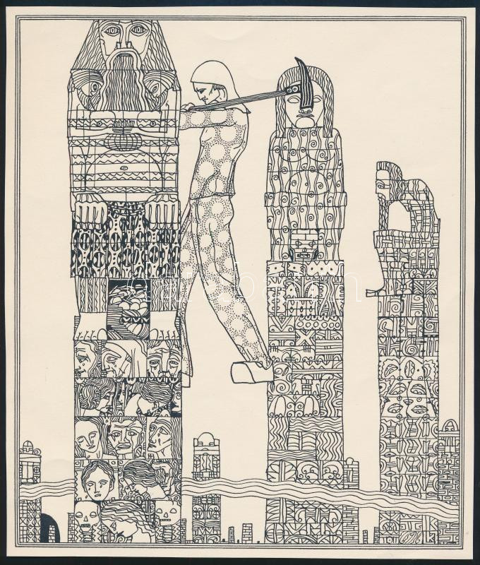 Kozma Lajos (1884-1948): Munka eredménye. Cinkográfia, papír, jelzett a cinkográfián, körbevágott, 19,5×16,5 cm