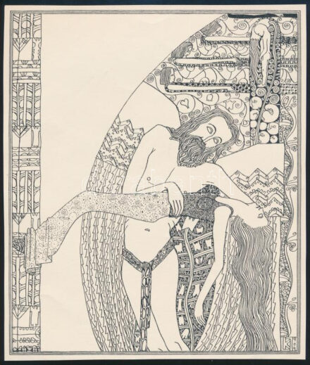 Kozma Lajos (1884-1948): Egyesülés. Cinkográfia, papír, jelzett a cinkográfián, körbevágott, 19,5×16,5 cm