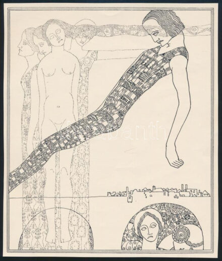 Kozma Lajos (1884-1948): A múlt. Cinkográfia, papír, jelzett a cinkográfián, körbevágott, 19,5×16,5 cm
