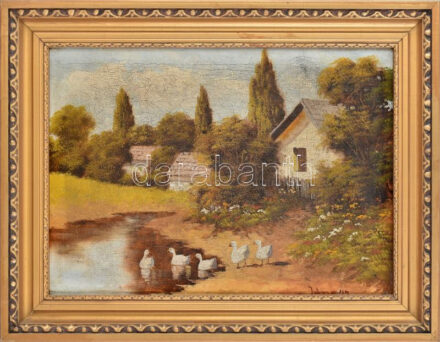 Jánossy jelzéssel: Kacsák. Olaj, vászon. Dekoratív fakeretben. 37x50 cm