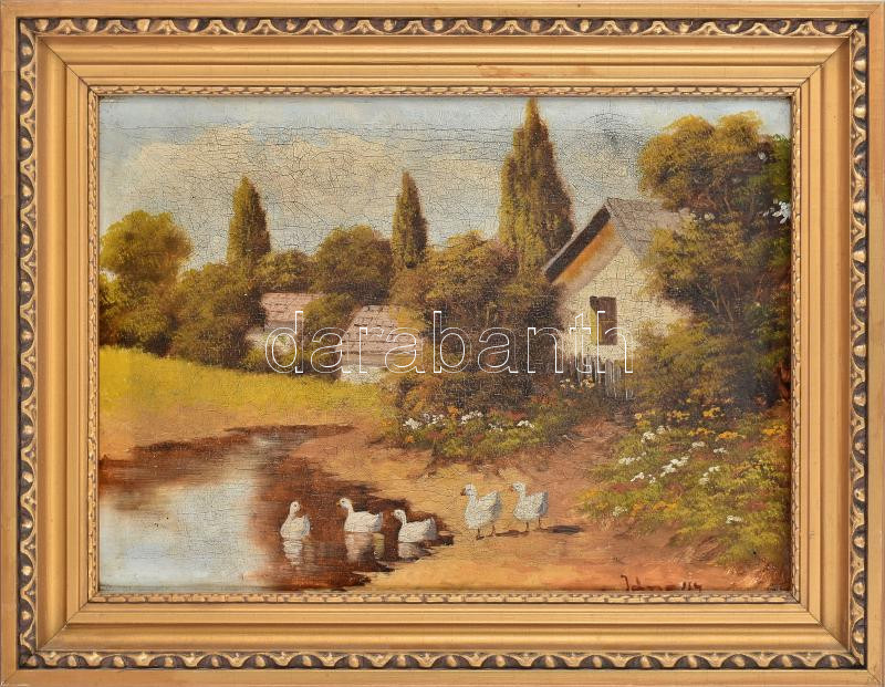Jánossy jelzéssel: Kacsák. Olaj, vászon. Dekoratív fakeretben. 37x50 cm
