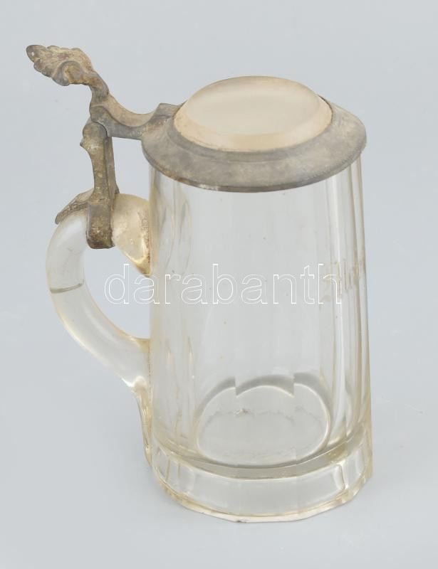 Antik vadászkorsó, üveg, ön fedő, korának megfelelő sérülésekkel, kopásokkal!!!. m: 14 cm