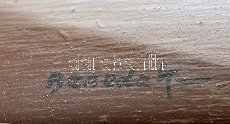 id. Benedek Jenő (1906-1987): Balatoni hangulat. Olaj, farost, jelzett. Hátoldalán Képcsarnok Vállalat címkéivel. Üvegezett, dekoratív fakeretben, 60×80 cm - Image 2