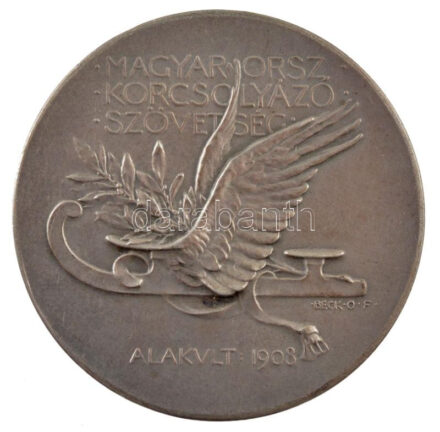 Beck Ö. Fülöp (1873-1945) 1933. 'Magyar Korcsolyázó Szövetség - Alakult 1908' jelzetlen Ag emlékérem, 'BERÁN N BPEST' és 'BN' jelzésekkel, hátlapon '1908-1933' gravírozással (22,73g/40mm) T:1- kis ph.