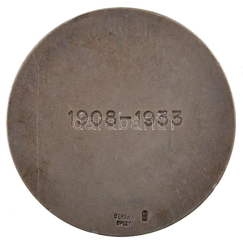Beck Ö. Fülöp (1873-1945) 1933. 'Magyar Korcsolyázó Szövetség - Alakult 1908' jelzetlen Ag emlékérem, 'BERÁN N BPEST' és 'BN' jelzésekkel, hátlapon '1908-1933' gravírozással (22,73g/40mm) T:1- kis ph. - Image 2
