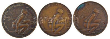 1933-1937. 'Magyar Turista Egyesület síversenye' 3db bronz díjérem, mindegyik gravírozott, egyik elfordult hátlappal (34mm) T:2,2-