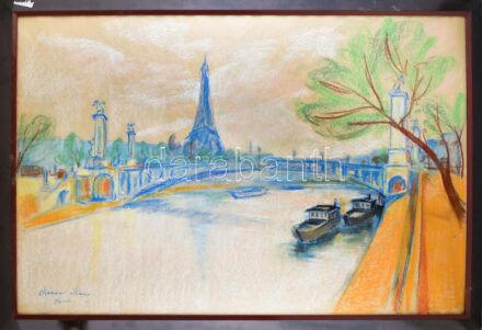 Diener-Dénes Rudolf (1889-1956): Párizsi Szajna-part az Eiffel-toronnyal. Pasztell, papír, jelzett 'Diener Denes Rudolf/ Paris'. Keretben. 90cm x 125cm