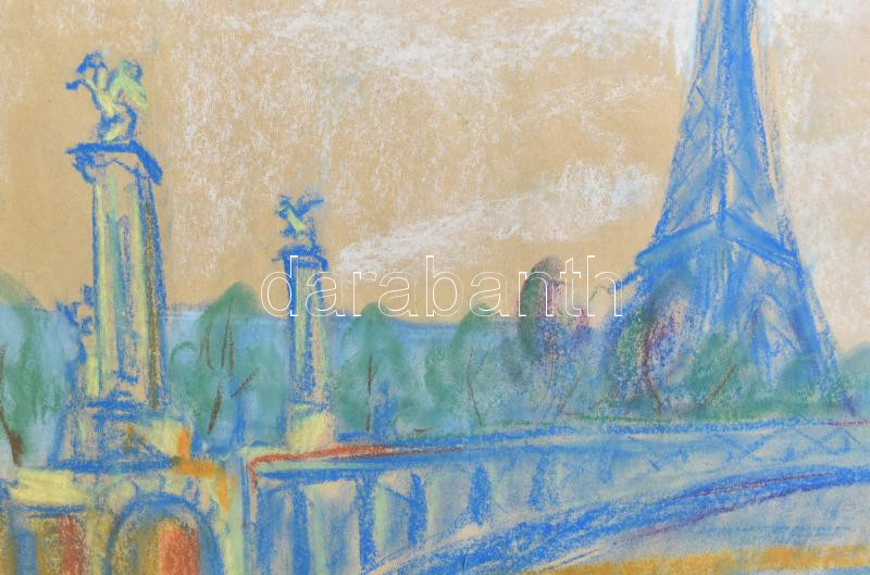 Diener-Dénes Rudolf (1889-1956): Párizsi szajnapart az Eiffel toronnyal. Pasztell, papír, jelzett 'Diener Denes Rudolf/ Paris'. Keretben. 90cm x 125cm - Image 2