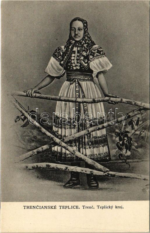 Trencsénteplic, Trencianske Teplice; népviselet, folklór. Zalcík a Ondreicka 1929. / folklore, traditional costumes