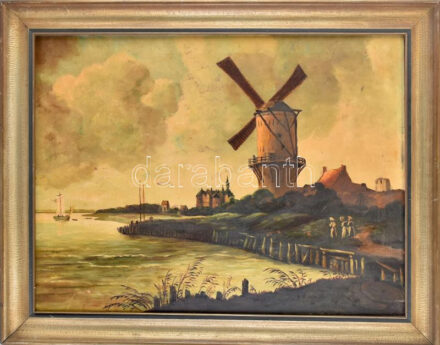 Franz Scheffler (1951) német festőművész: Flamand tájkép. Olaj, vászon, jelzett. Fakeretben. 80x60cm