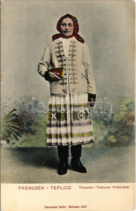 Trencsénteplic, Trencianske Teplice; népviselet, folklór. Hermann Seibt 4457. / Volkstracht / folklore, traditional costumes (EK)
