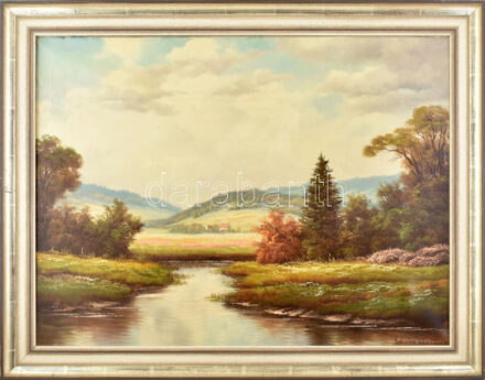 Anton Gutknecht (1907-1988) német festőművész: Erdei tájkép. Olaj, vászon, jelzett. Fa keretben: 80cm x 60cm