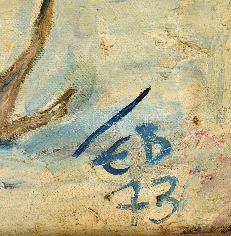 Erwin Braun (1922-2003) német festőművész: Havas táj szánnal, 1973. Olaj, vászon, jelzett. Fa keretben: 90cm x 70cm - Image 2