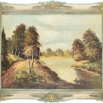 Olvashatatlan jelzéssel: Folyópart, 1960. Olaj, farost. Fakeretben. 90cm x 61cm