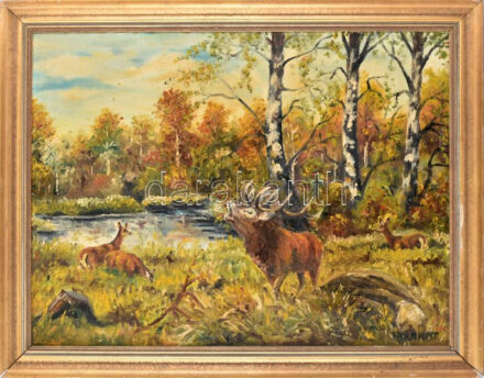 Brandt jelzéssel: Szarvasbőgés. Olaj, váaszon. Fa keretben: 80cm x 60cm