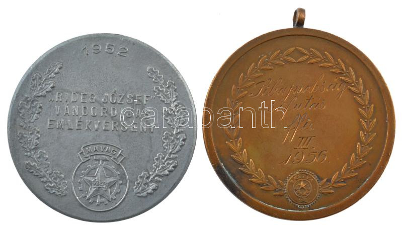 1952. 'Vasas-MÁVAG - Rideg József Vándordíjas Emlékverseny' kétoldalas fém díjérem (41mm) + Iván István (1905-1967) 1956. 'Bástya SE' kétoldalas bronz díjérem 'Síbajnokság sífutás ffi. III. 1956' gravírozással (42mm) T:2 - Image 2