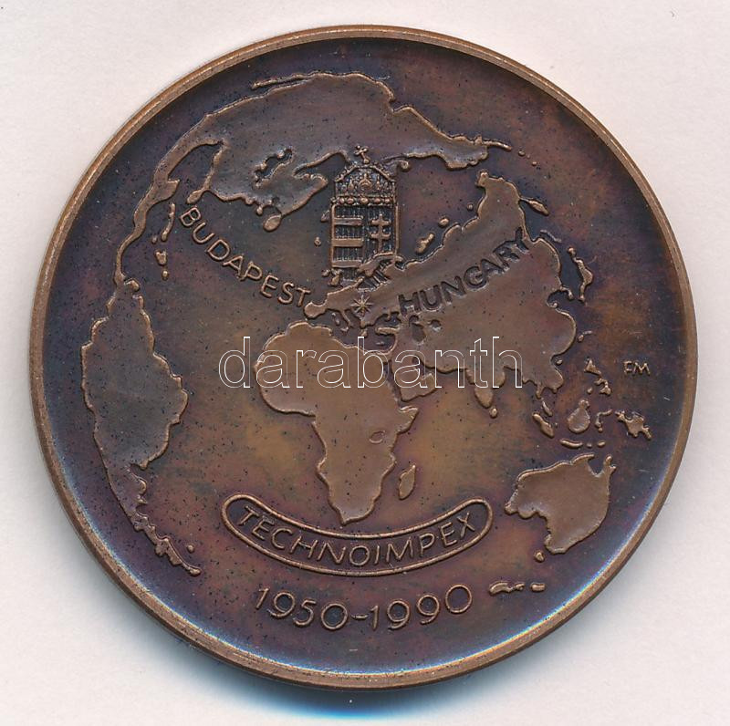 Fritz Mihály (1947-) 1990. 'Budapest Hungary / Budapest Hungary - Technoimpex - 1950-1990' bronz emlékérem a Technoimpex külkereskedelmi vállalat alapításának 40. évfordulója alkalmából (42,5mm) T:1 - Image 2