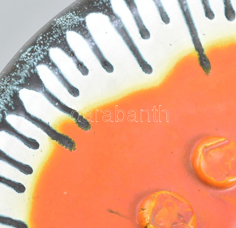 Laborcz Mónika (1941-): Retro iparművész tál, mázas kerámia, jelzett, hibátlan, d: 37 cm - Image 2