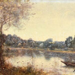 Olvashatatlan jelzéssel: Csónakázó. Olaj, vászon. Dekoratív fakeretben, 14x27 cm - Image 2