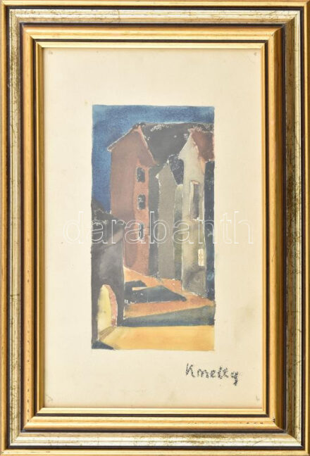 Kmetty jelzéssel: Városrészlet. Akvarell, papír. Dekoratív, üvegezett fakeretben, 30x20 cm