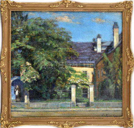 Kádár Géza jelzéssel: Virágos kert. Olaj, vászon, kartonon. Dekoratív fakeretben, 41x43 cm