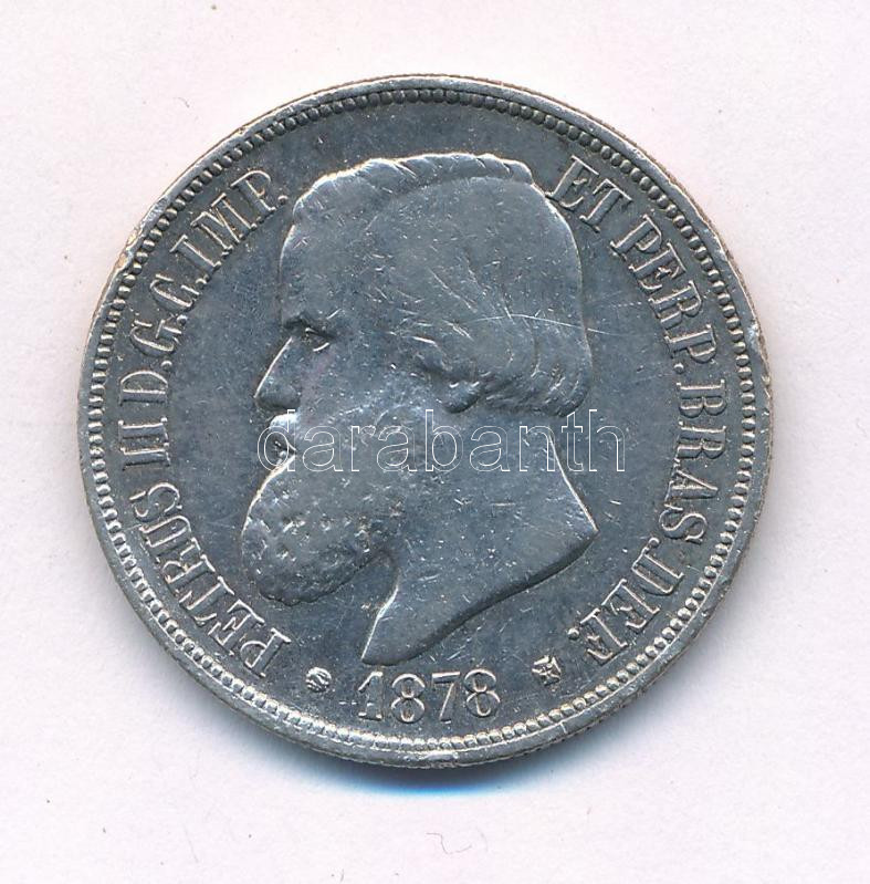 Brazília 1878. 1000R Ag T:2- ph. Brazil 1878. 1000 Reis Ag C:VF edge error Krause KM# 481