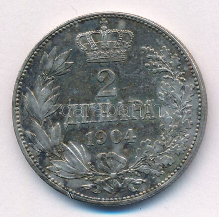 Szerbia 1904. 2D Ag 'I. Péter' T:2 patina Serbia 1904. 2 Dinara Ag 'Petar I' C:XF patina Krause KM#26