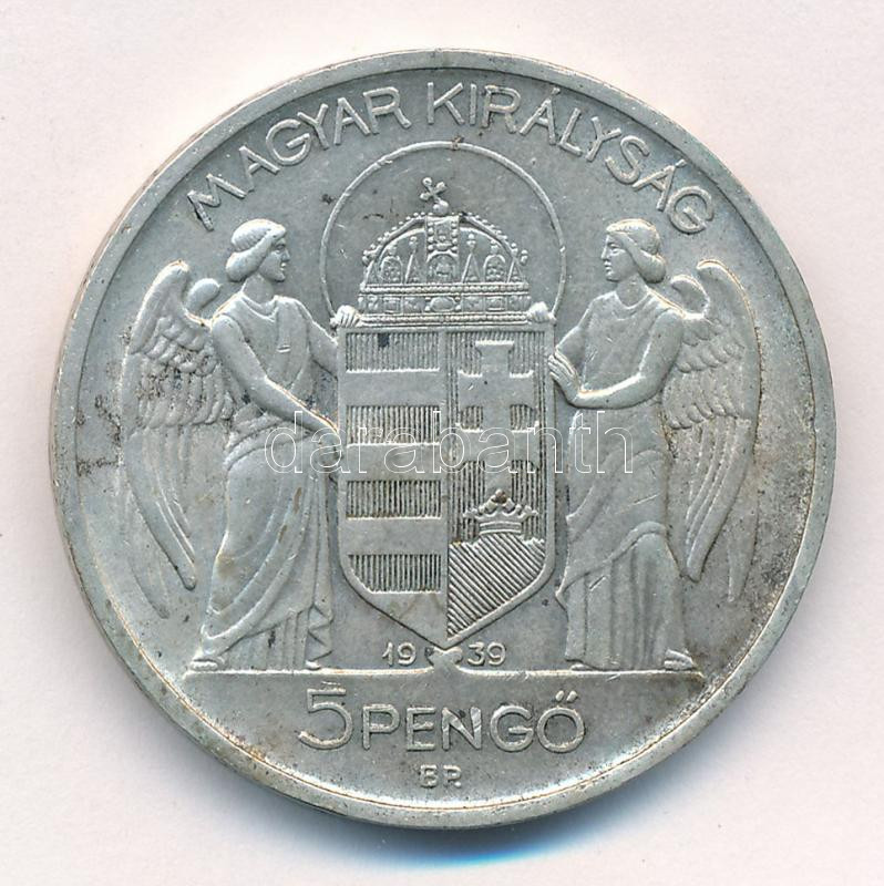 1939. 5P Ag 'Horthy balra' T:1- patina Adamo P8.2 - Image 2