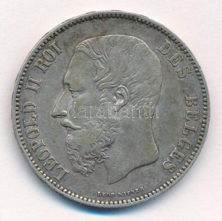 Belgium 1873. 5Fr Ag 'II. Lipót' T:2- kis ph., patina Belgium 1873. 5 Francs Ag 'Leopold II' C:VF small edge error, patina Krause KM#24