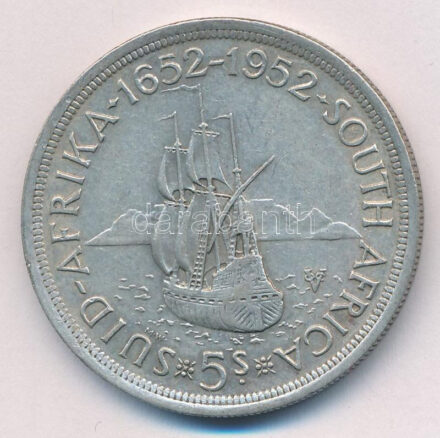 Dél-Afrika 1952. 5Sh Ag 'Fokváros alapításának 300. évfordulója' T:2 patina South Africa 1952. 5 Shilling Ag '300th Anniversary - Founding of Capetown' C:XF patina Krause KM#41