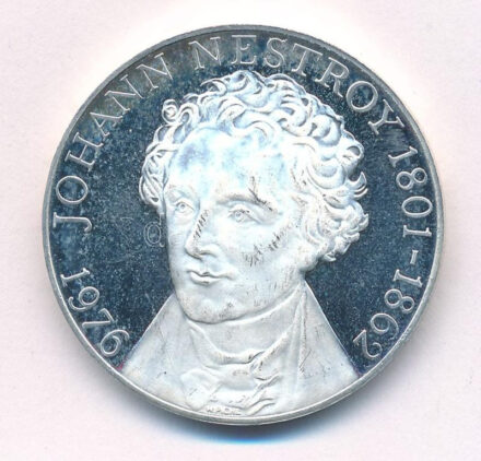 Ausztria 1976. 100Sch Ag 'Johann Nestroy' T:1-,2 (eredetileg PP) Austria 1976. 100 Schilling Ag 'Johann Nestroy' C:AU,XF (originally PP) Krause KM#2932